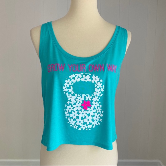 Grow Your Own Way KettleBell Crop Top Aqua Tank - Picture 2 of 8